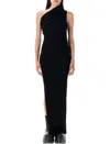 Rick Owens Athena Long Black Ribbed One Shoulder Dress In Wool In Black