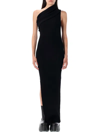 Rick Owens Athena One Shoulder Draped Floor Length Dress In Black