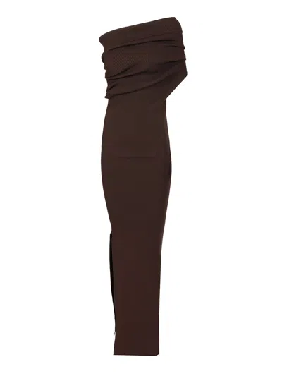 Rick Owens Athena Dress Compact Rib Knit Knitwear Brown