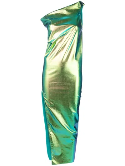 Rick Owens Athena Iridescent-effect One-shoulder Gown In Green