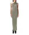 Rick Owens One Shoulder Maxi Dress With Side Slit In Green