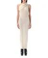Rick Owens One-shoulder Rib Knit Maxi Dress With Draped Neckline In White