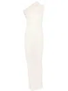 Rick Owens One-shoulder Rib Knit Maxi Dress With Draped Neckline In 白色