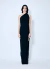 Rick Owens Athena Long Black Ribbed One Shoulder Dress In Wool In Black