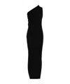 Rick Owens Athena Long Black Ribbed One Shoulder Dress In Wool In Black