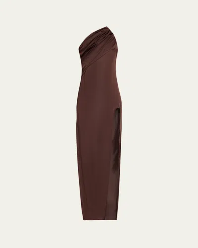 Rick Owens Athena One-shoulder Arrowhead Dress In Mahogany