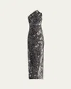 Rick Owens Athena One-shoulder Printed Arrowhead Dress In Black Pearl