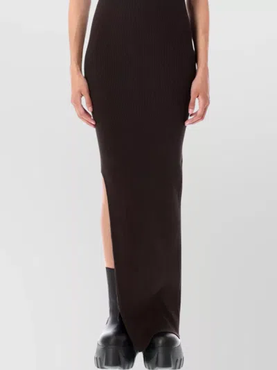 Rick Owens Athena One Shoulder Ribbed Side Slit Dress In Brown