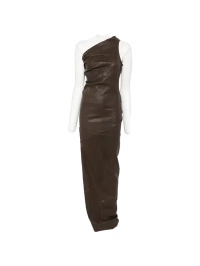 Rick Owens Athena One-shoulder Draped Maxi Dress In Brown