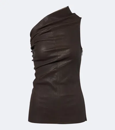 Rick Owens Athena One-shoulder Leather And Cotton-blend Tank In Brown