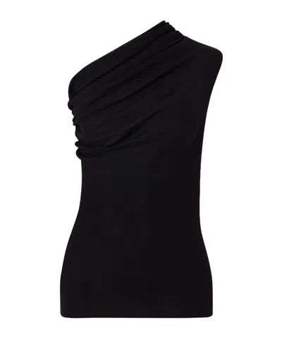 Rick Owens Athena One-shoulder Ribbed-knit Wool Top In Black