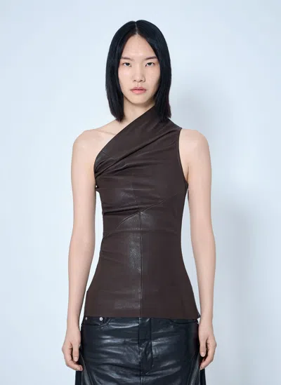 Rick Owens Athena One-shoulder Tank Top In Brown