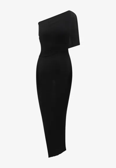 Rick Owens Athena One-shoulder Wool Knit Midi Dress In Black