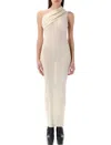 Rick Owens One-shoulder Rib Knit Maxi Dress With Draped Neckline In Dinge