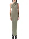 Rick Owens One Shoulder Maxi Dress With Side Slit In Green