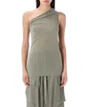 Rick Owens One-shoulder Draped Athena Top With Textured Back In Green