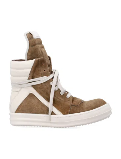 Rick Owens Avant-garde High-top Sneakers With Extended Tongue In Sumi Brown Milk Milk