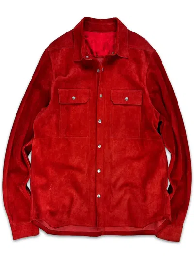 Pre-owned Rick Owens Aw19  ‘larry' Red Suede Multi Pocket Jacket