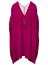 Rick Owens 'babel' Fuchsia Kaftan With Plunging Neckline And Mesh Panelling In Acetate Woman