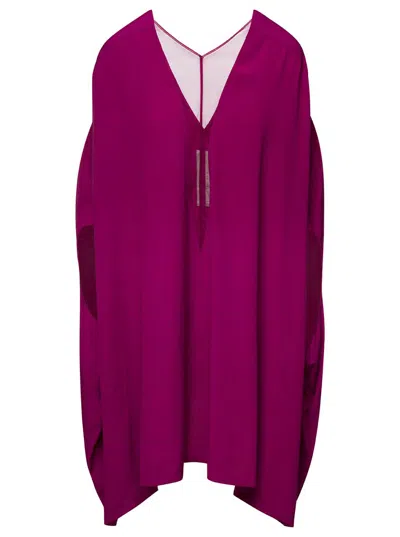 RICK OWENS 'BABEL' FUCHSIA KAFTAN WITH PLUNGING NECKLINE AND MESH PANELLING IN ACETATE WOMAN