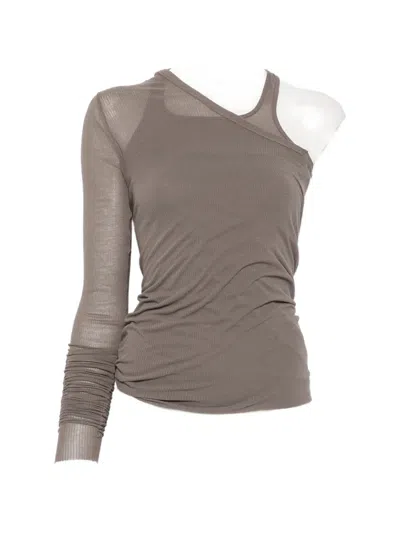Rick Owens Banana Asymmetric Ribbed Top In Brown