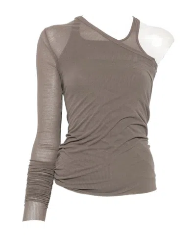 Rick Owens Banana Asymmetric Ribbed Top In Gray