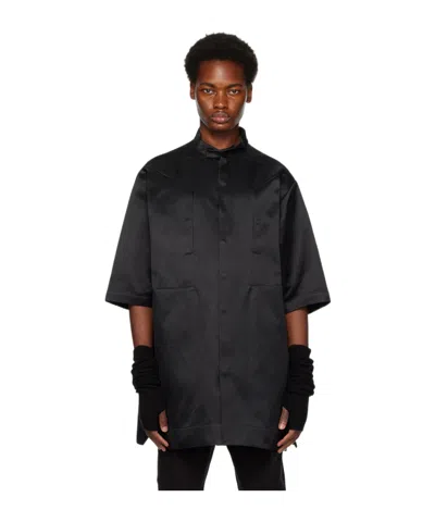 Rick Owens Band-collar Satin Shirt In Black