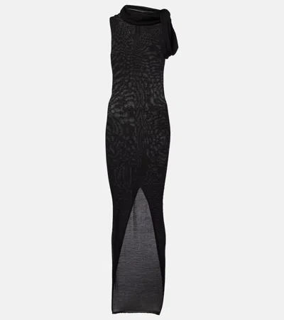 Rick Owens Maxikleid Banded T Aus Schurwolle In Black