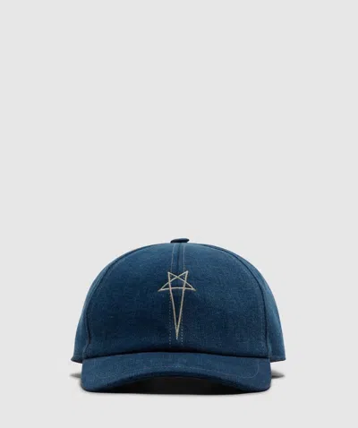 Rick Owens Basecball Cap In Washed Indigo/pearl
