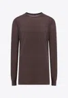 Rick Owens Sustainable Viscose And Silk T-shirt With Logoed Ribbon In Gray