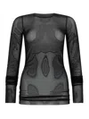 Rick Owens Long Sleeve Stretch Sheer Round Neck Top In Black