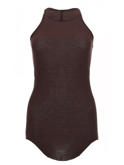 Rick Owens Sleeveless Fitted High Neckline Tank Top In Brown