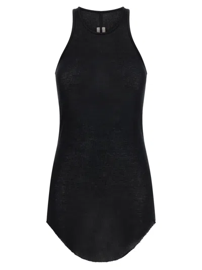 Rick Owens Silk Blend Ribbed Halterneck Tank Top In Black