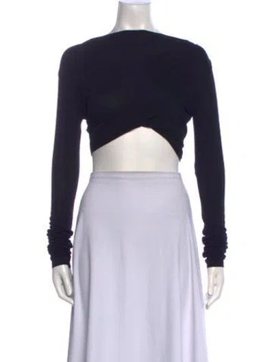 Pre-owned Rick Owens Bateau Neckline Long Sleeve Crop Top In Black