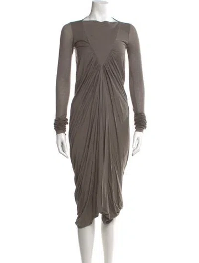 Pre-owned Rick Owens Bateau Neckline Midi Length Dress In Gray