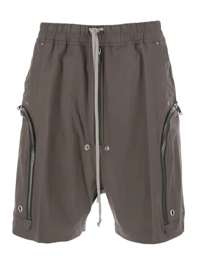 Rick Owens Bauhaus Bela Grey Shorts With Elastic Waist With Drawstring And Zip Pockets In Cotton Twill Man