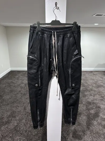 Pre-owned Rick Owens Bauhaus Black Lamb Leather Cargo Zip Pants