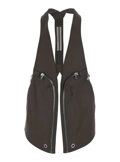 Rick Owens Bauhaus Black Sleeveless Vest With Two Front Zip Closure In Cotton Stretch Man In Brown