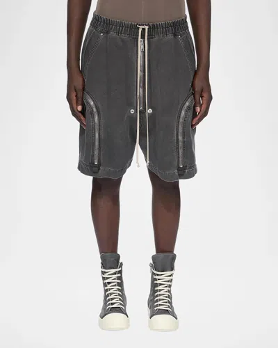 Rick Owens Bauhaus Denim Track Shorts In Gray