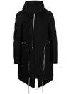 Rick Owens Padded Bauhaus Fishtail Parka With Asymmetric Hem In Black