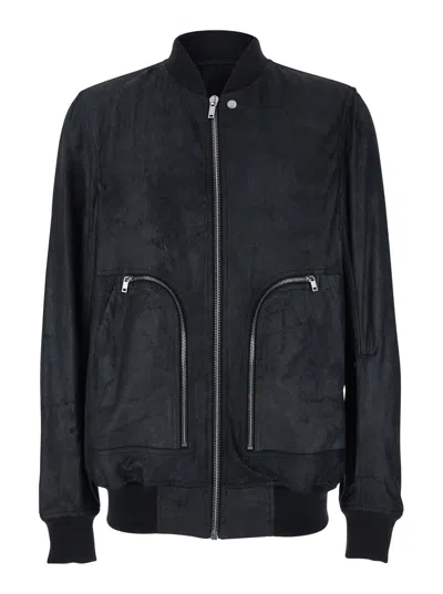 Rick Owens 'bauhaus Flight' Black Bomber Jacket With Zipped Pockets On The Front In Leather Man
