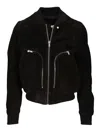 Rick Owens Leather Jacket With High Collar And Ribbed Accents In Black