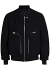 Rick Owens Leather Jacket With High Collar And Ribbed Accents In Black