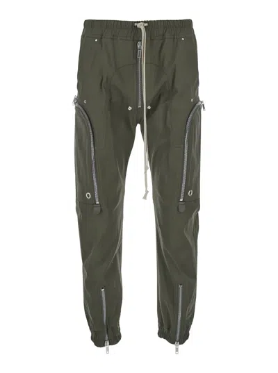 RICK OWENS BAUHAUS GREEN PANTS WITH ELASTIC WAIST IN COTTON STRETCH MAN