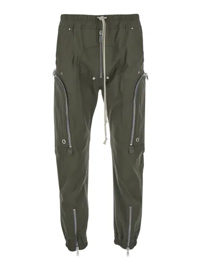 Rick Owens Bauhaus Green Pants With Elastic Waist In Cotton Stretch Man