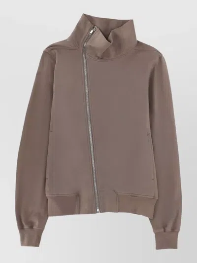 Rick Owens Bauhaus Jogger High Collar Ribbed Sweatshirt In Brown