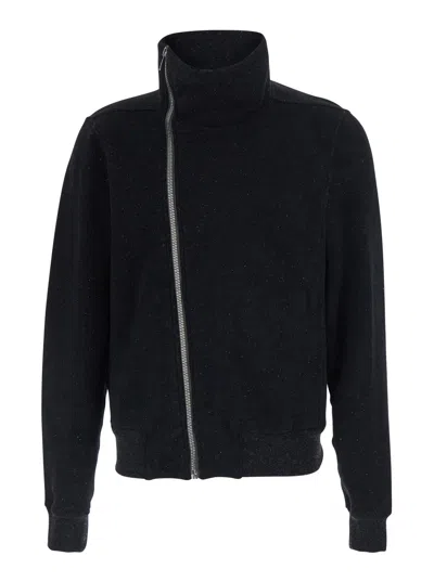 Rick Owens Bauhaus Jogger High-collar Asymmetrical Zip Sweatshirt In Black