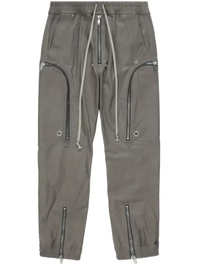 Rick Owens Bauhaus Tapered Leather Cargo Drawstring Trousers In Brown