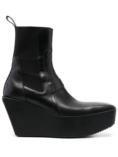Rick Owens Black Concordians Sliver Platform Beatle Chelsea Boots