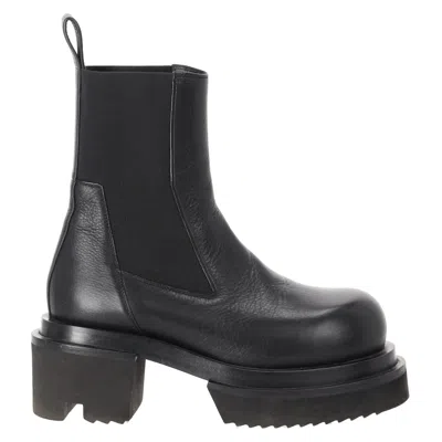 Rick Owens Beatle Bogun Ankle Boots In Black Calf Leather